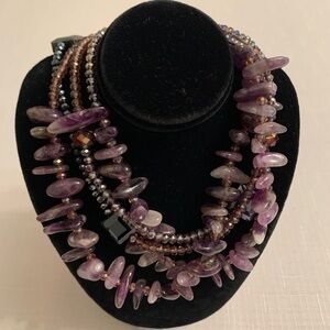 Multi Strand Amethyst and Crystals Beaded Necklace - New
